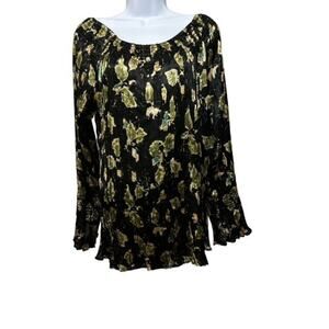 Dress U II Top 2X Fancy Black Shiny Floral Accordion Pleated Fabric Long Sleeves